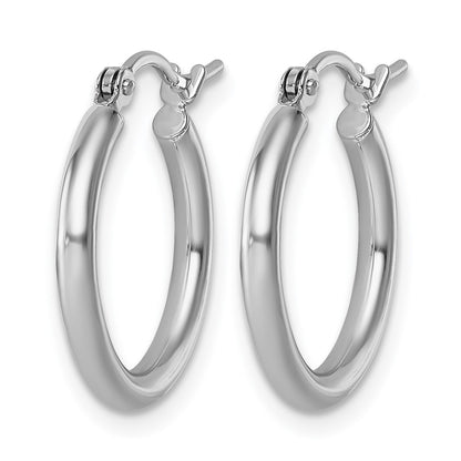 10K White Gold Polished 2X17.5mm Lightweight Tube Hoop Earrings