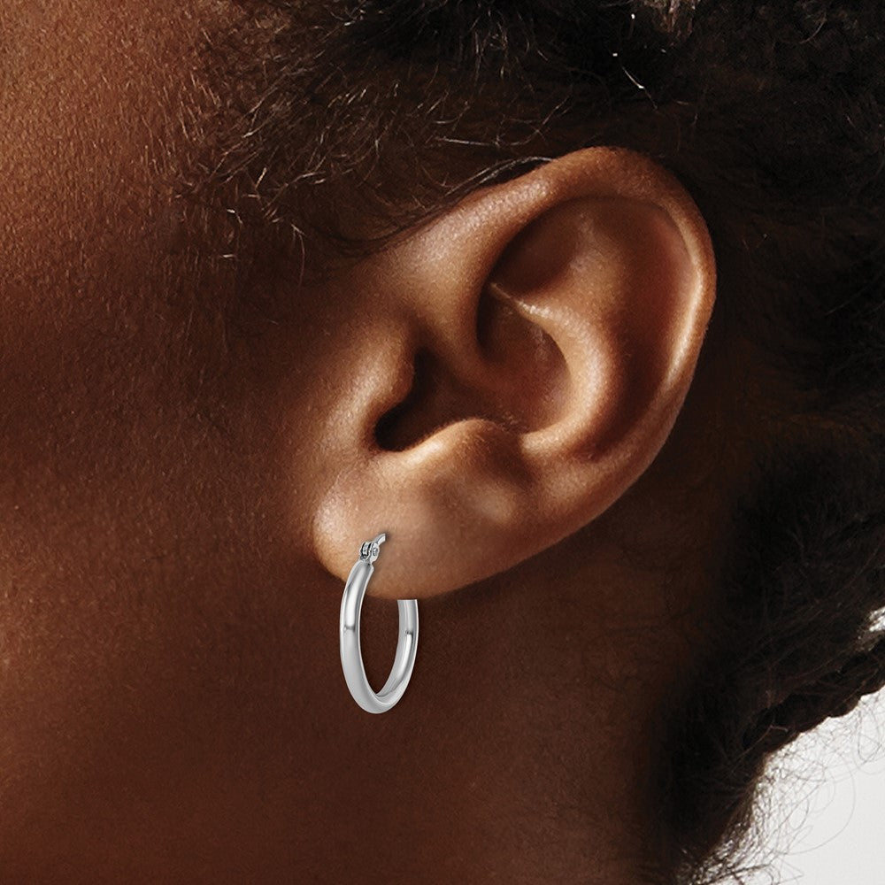 10K White Gold Polished 2X17.5mm Lightweight Tube Hoop Earrings