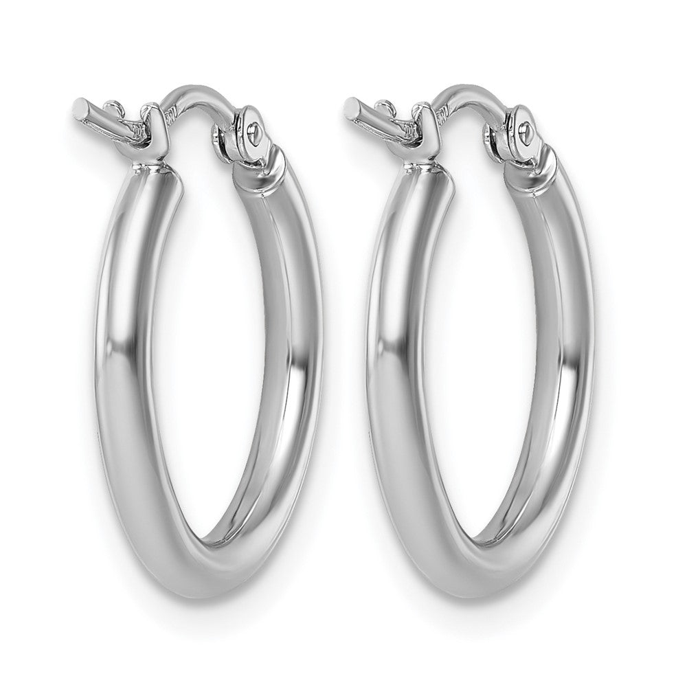 10K White Gold Polished 2X17.5mm Lightweight Tube Hoop Earrings