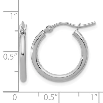 10K White Gold Polished 2X17.5mm Lightweight Tube Hoop Earrings