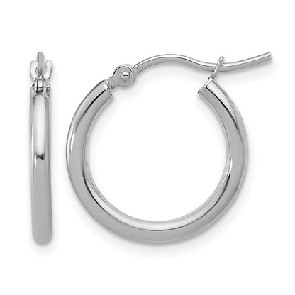 10K White Gold Polished 2X17.5mm Lightweight Tube Hoop Earrings