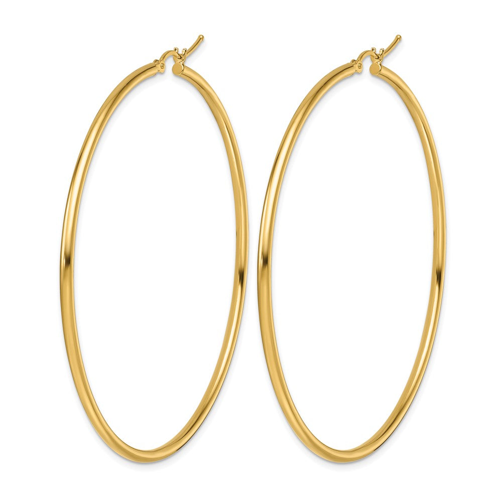10K Yellow Gold Polished 2X60mm Lightweight Tube Hoop Earrings