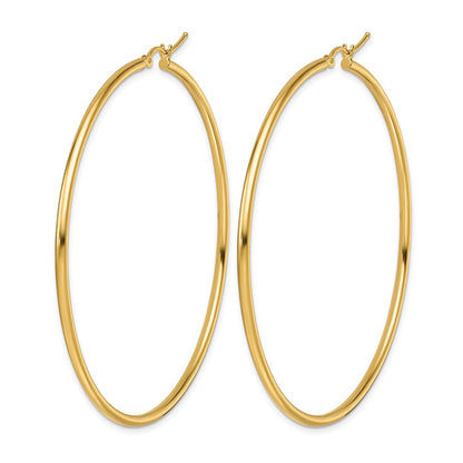 10K Yellow Gold Polished 2X60mm Lightweight Tube Hoop Earrings