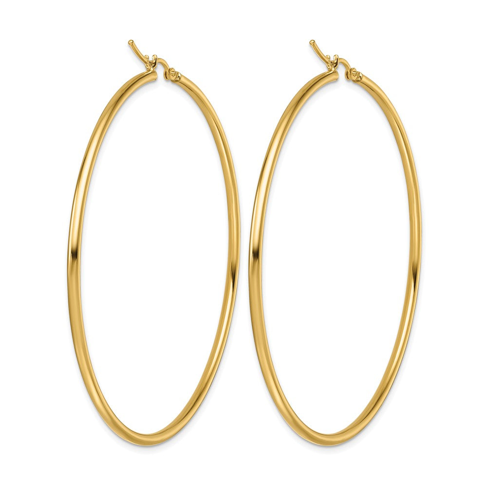 10K Yellow Gold Polished 2X60mm Lightweight Tube Hoop Earrings