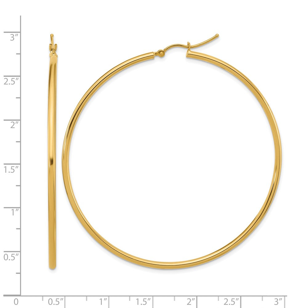 10K Yellow Gold Polished 2X60mm Lightweight Tube Hoop Earrings