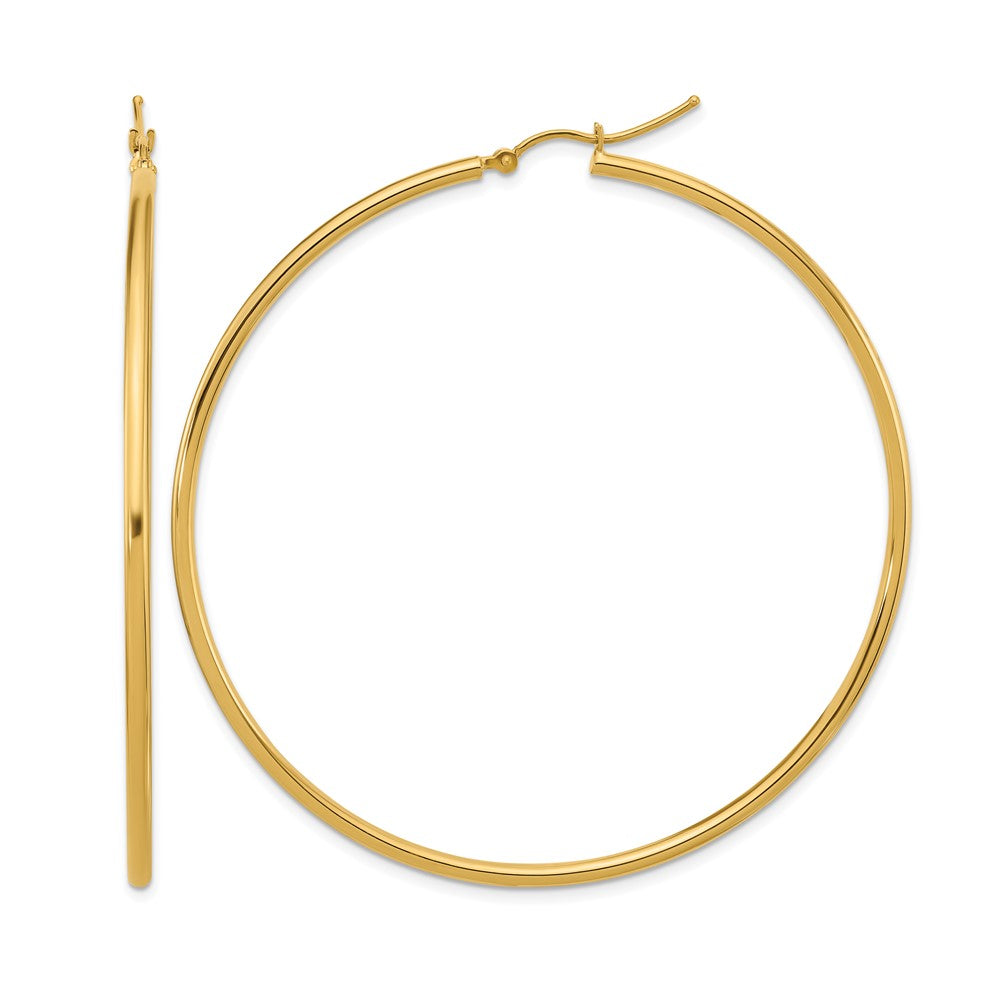 10K Yellow Gold Polished 2X60mm Lightweight Tube Hoop Earrings