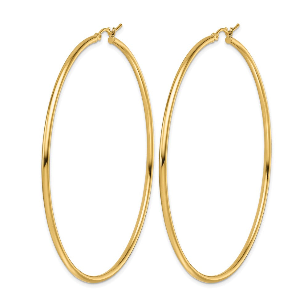 10K Yellow Gold Polished 2X65mm Lightweight Tube Hoop Earrings