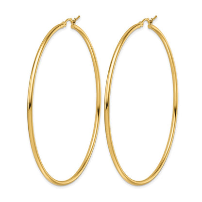 10K Yellow Gold Polished 2X65mm Lightweight Tube Hoop Earrings