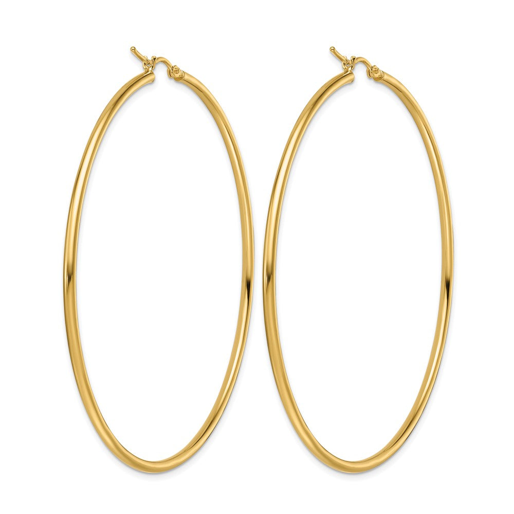 10K Yellow Gold Polished 2X65mm Lightweight Tube Hoop Earrings
