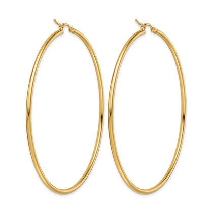 10K Yellow Gold Polished 2X65mm Lightweight Tube Hoop Earrings