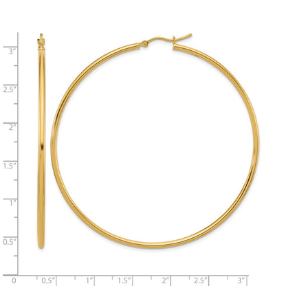 10K Yellow Gold Polished 2X65mm Lightweight Tube Hoop Earrings