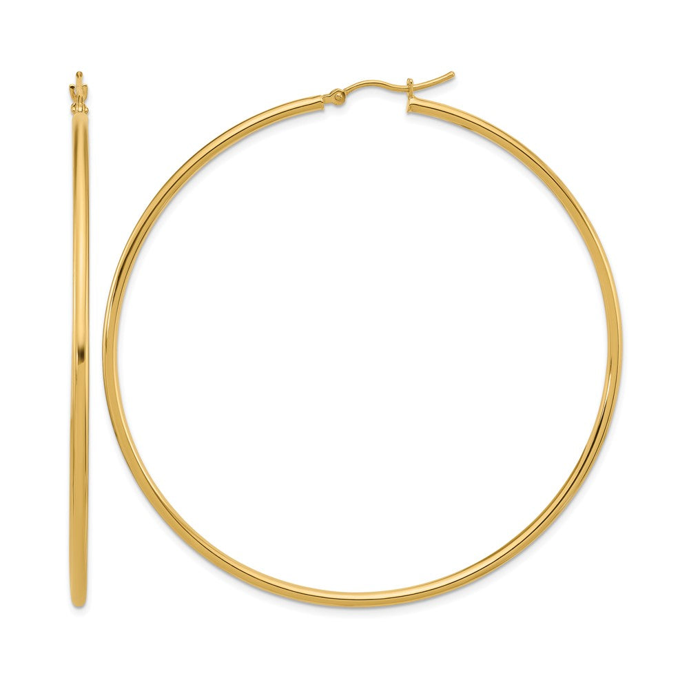 10K Yellow Gold Polished 2X65mm Lightweight Tube Hoop Earrings
