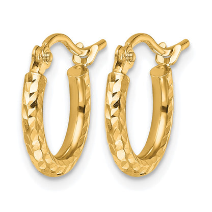 10K Yellow Gold Diamond Cut 2mm Round Tube Hoop Earrings