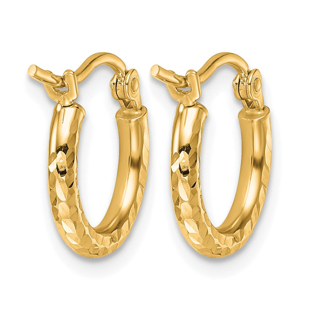 10K Yellow Gold Diamond Cut 2mm Round Tube Hoop Earrings