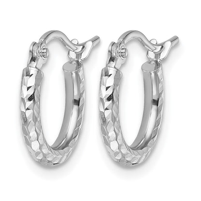 10K White Gold Diamond Cut 2mm Round Tube Hoop Earrings
