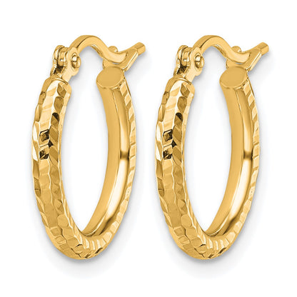 10K Yellow Gold Diamond Cut 2mm Round Tube Hoop Earrings