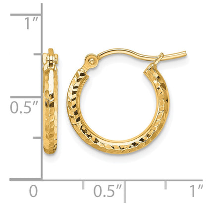 10K Yellow Gold Diamond Cut 2mm Round Tube Hoop Earrings