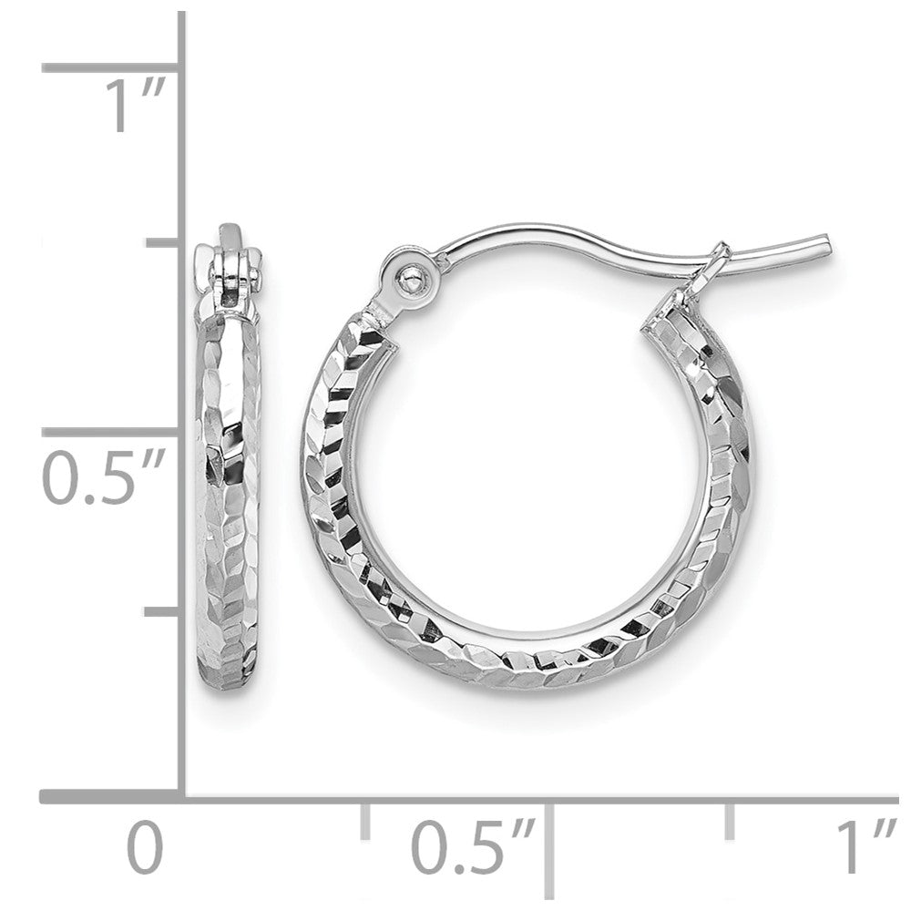 10K White Gold Diamond Cut 2mm Round Tube Hoop Earrings