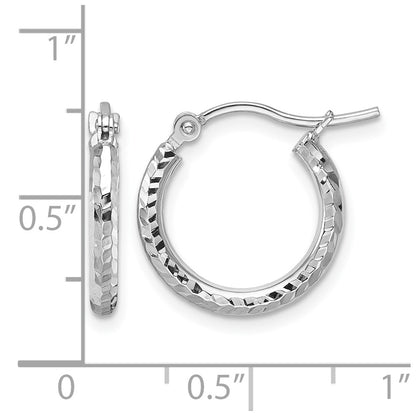 10K White Gold Diamond Cut 2mm Round Tube Hoop Earrings