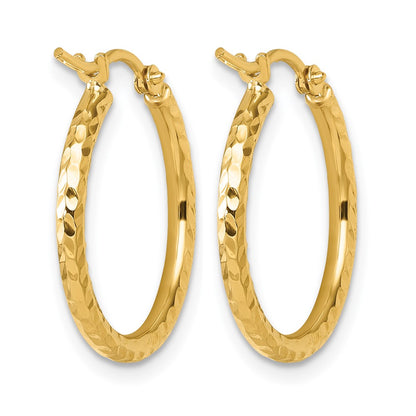 10K Yellow Gold Diamond Cut 2mm Round Tube Hoop Earrings