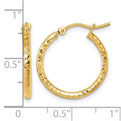10K Yellow Gold Diamond Cut 2mm Round Tube Hoop Earrings