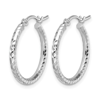 10K White Gold Diamond Cut 2mm Round Tube Hoop Earrings