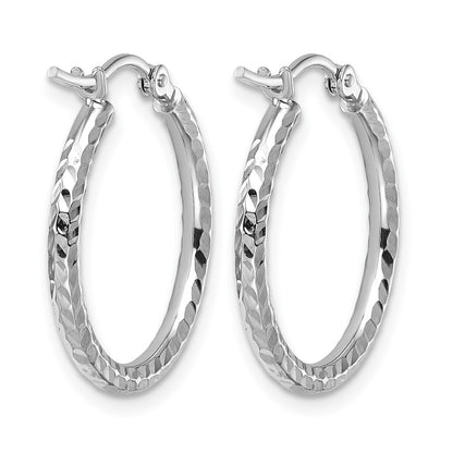 10K White Gold Diamond Cut 2mm Round Tube Hoop Earrings