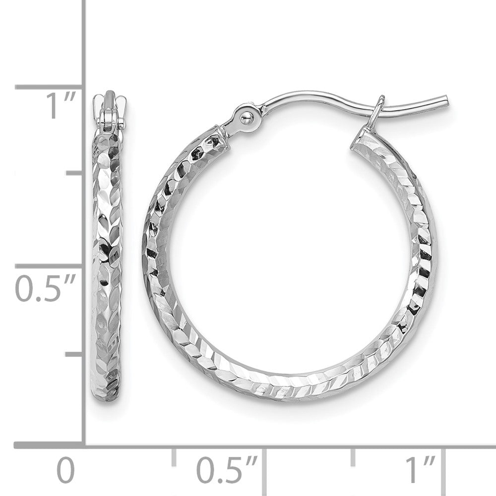 10K White Gold Diamond Cut 2mm Round Tube Hoop Earrings