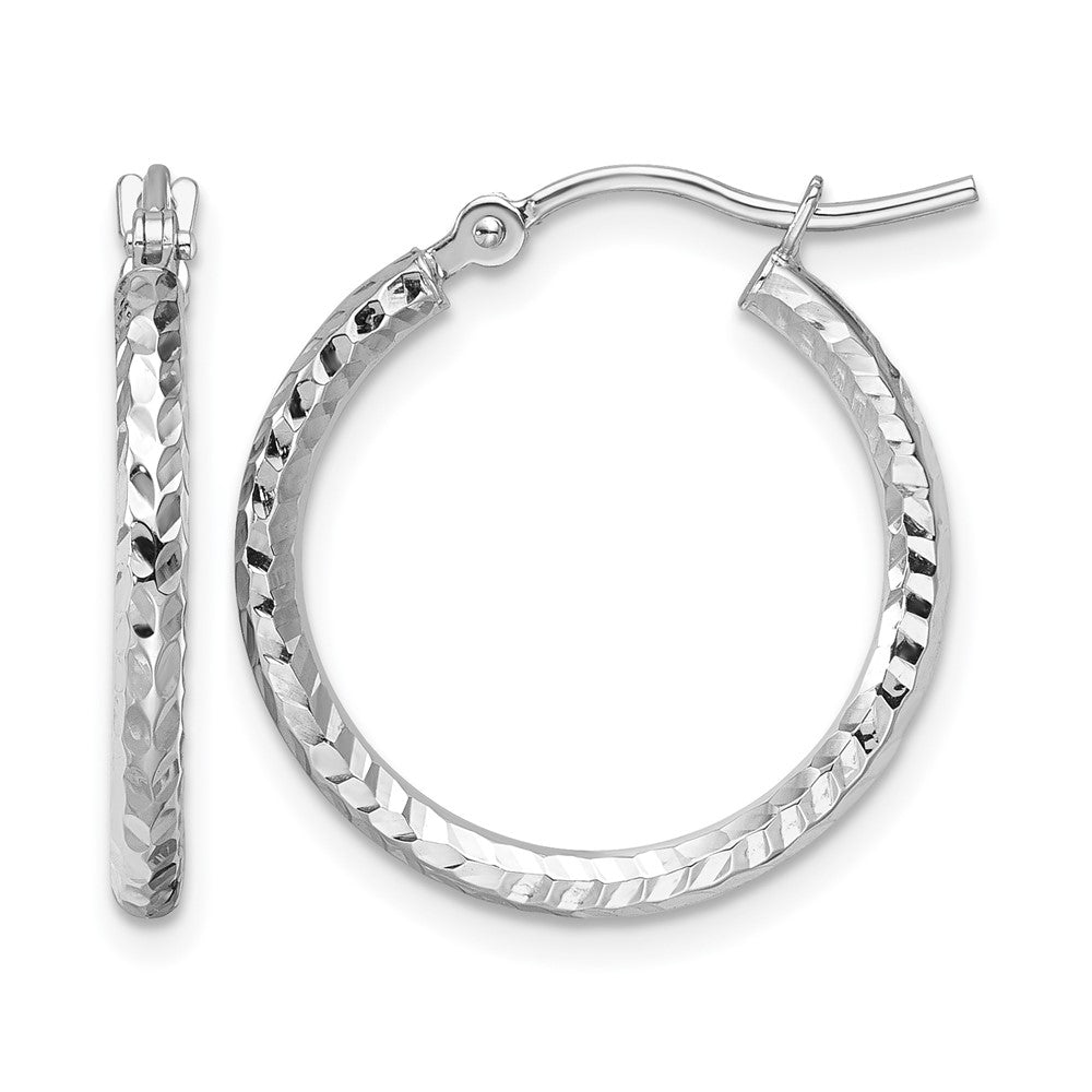 10K White Gold Diamond Cut 2mm Round Tube Hoop Earrings