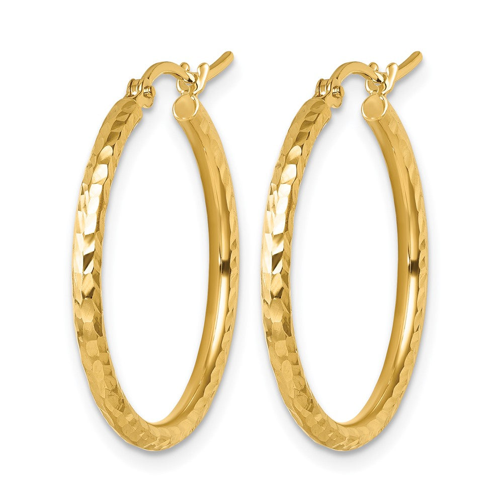 10K Yellow Gold Diamond Cut 2mm Round Tube Hoop Earrings