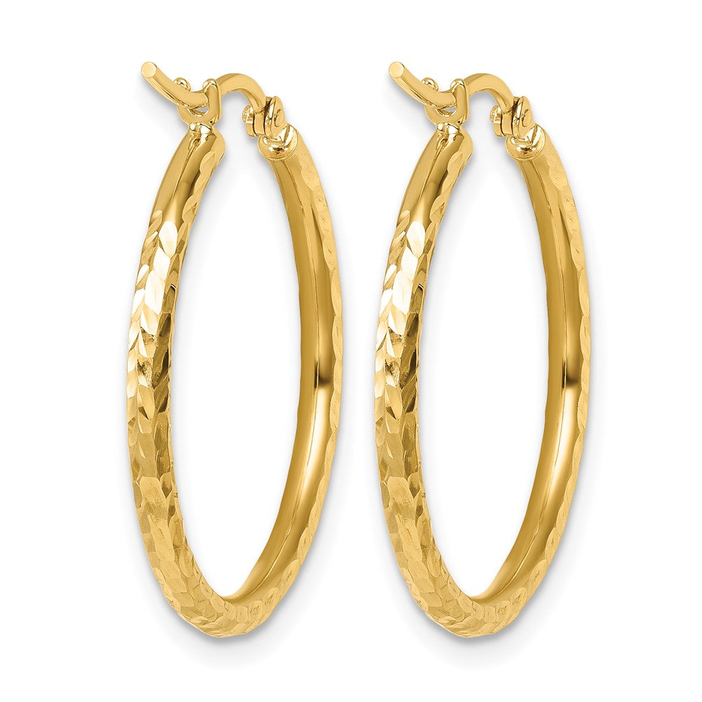 10K Yellow Gold Diamond Cut 2mm Round Tube Hoop Earrings