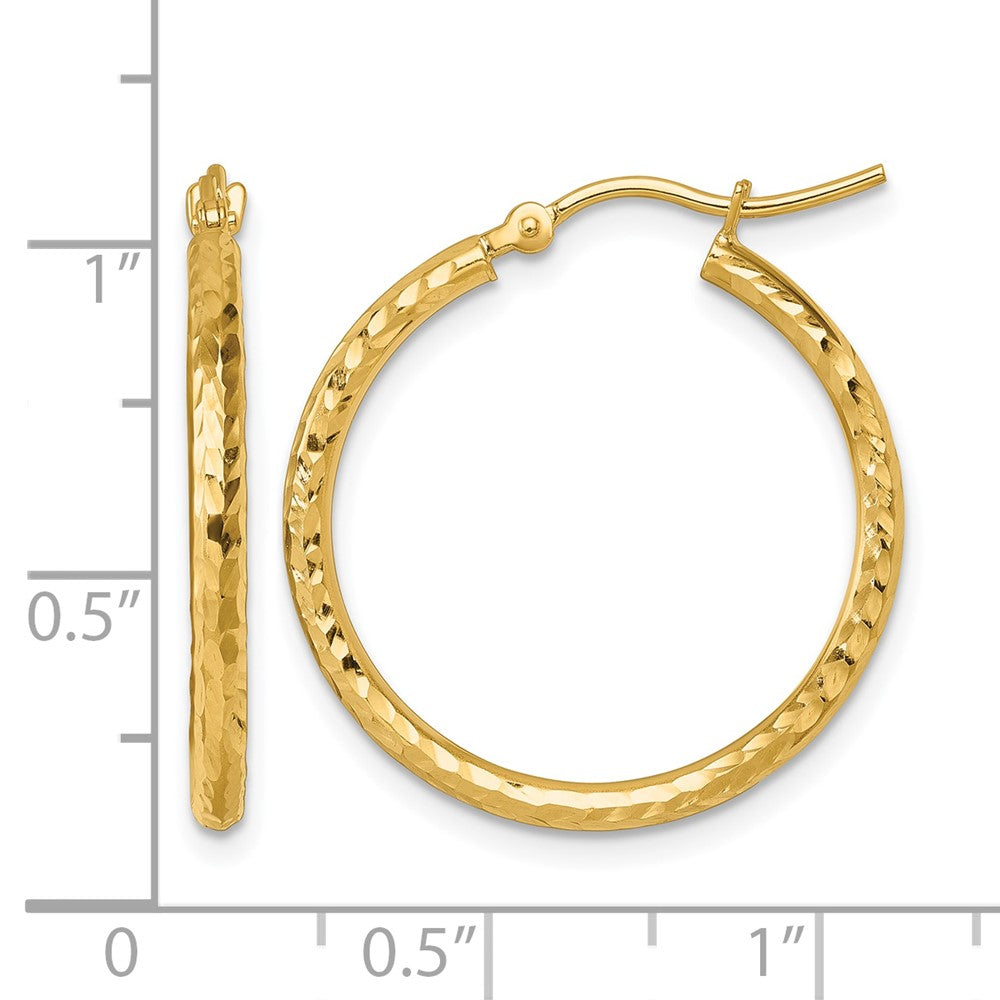 10K Yellow Gold Diamond Cut 2mm Round Tube Hoop Earrings