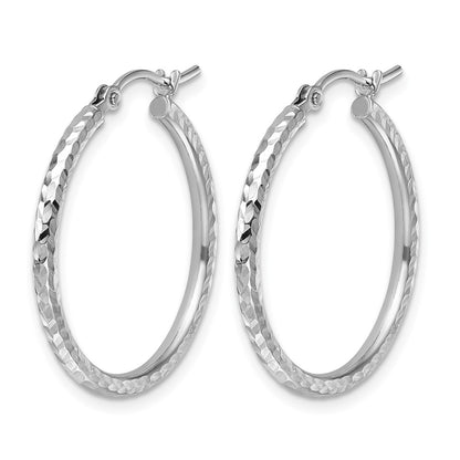 10K White Gold Diamond Cut 2mm Round Tube Hoop Earrings