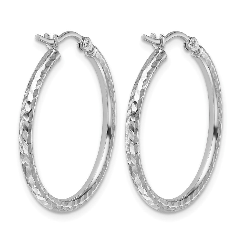 10K White Gold Diamond Cut 2mm Round Tube Hoop Earrings