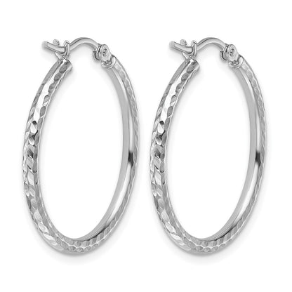 10K White Gold Diamond Cut 2mm Round Tube Hoop Earrings