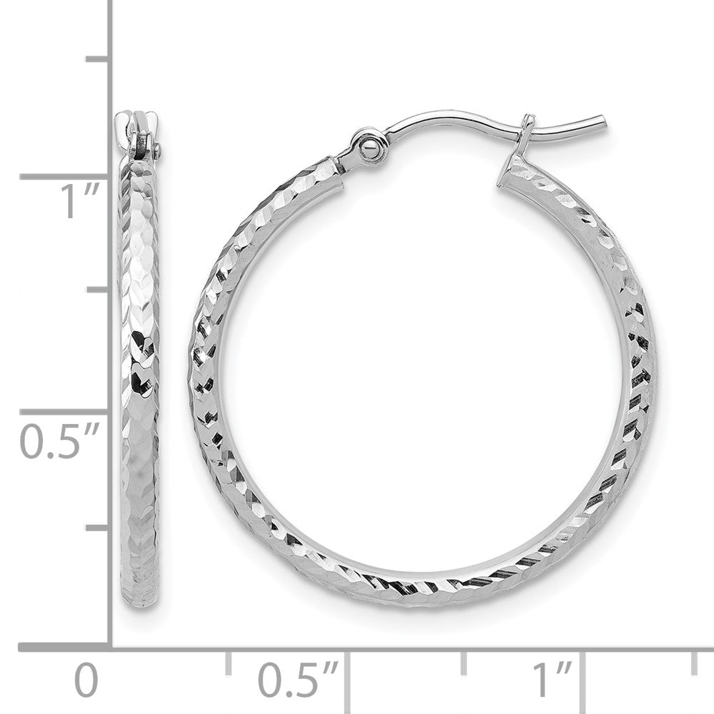 10K White Gold Diamond Cut 2mm Round Tube Hoop Earrings