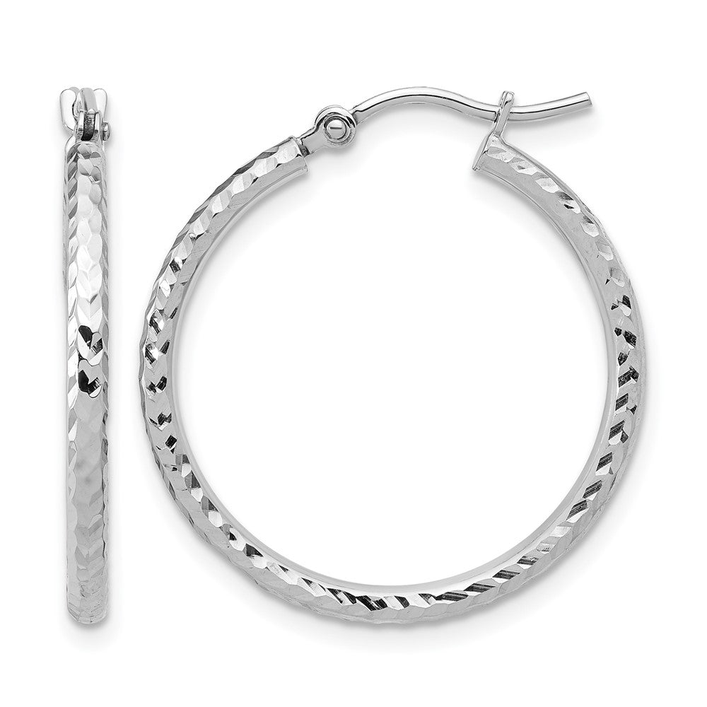 10K White Gold Diamond Cut 2mm Round Tube Hoop Earrings