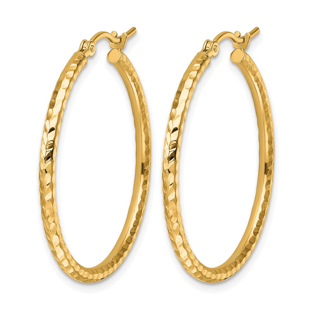 10K Yellow Gold Diamond Cut 2mm Round Tube Hoop Earrings