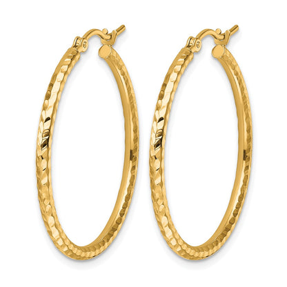 10K Yellow Gold Diamond Cut 2mm Round Tube Hoop Earrings