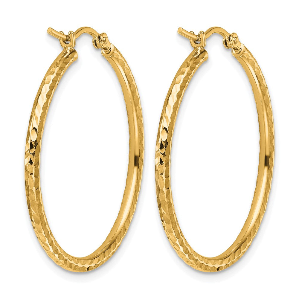 10K Yellow Gold Diamond Cut 2mm Round Tube Hoop Earrings