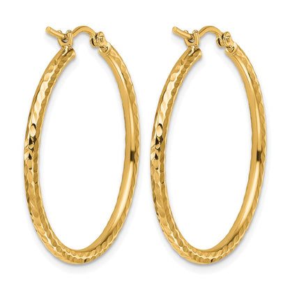 10K Yellow Gold Diamond Cut 2mm Round Tube Hoop Earrings