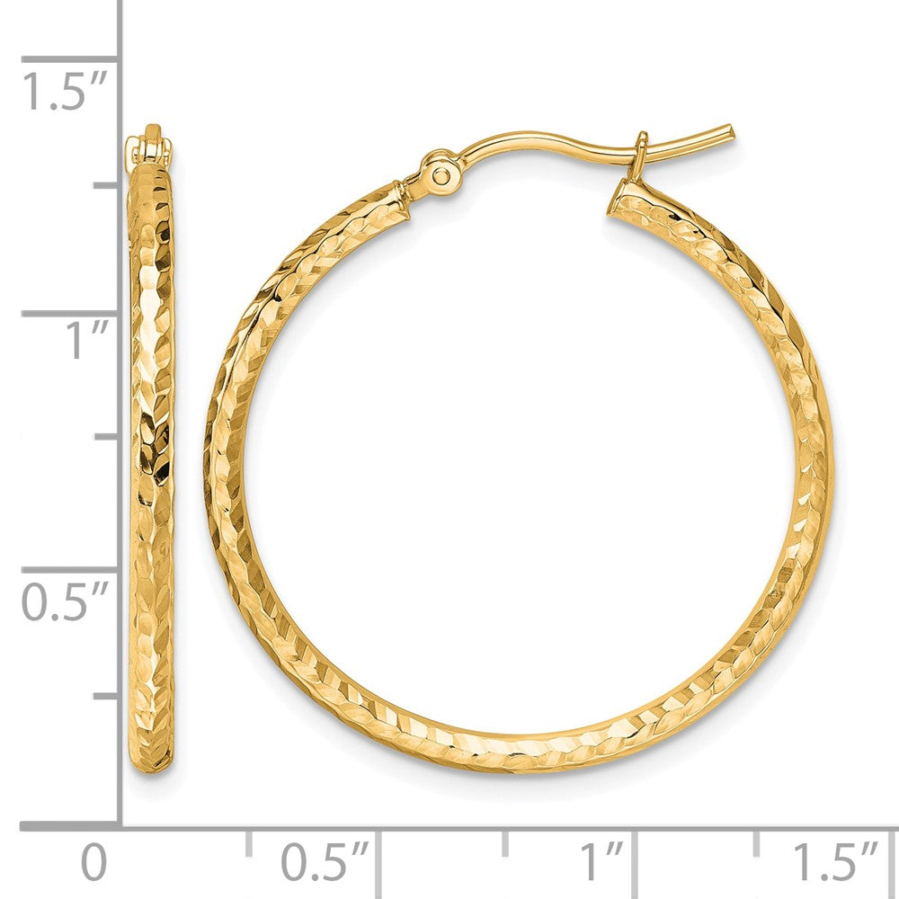 10K Yellow Gold Diamond Cut 2mm Round Tube Hoop Earrings