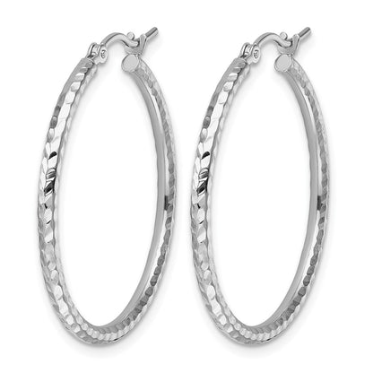 10K White Gold Diamond Cut 2mm Round Tube Hoop Earrings
