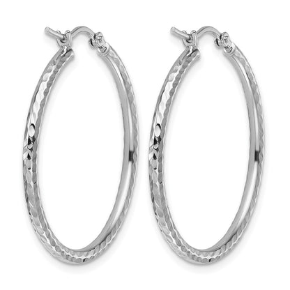 10K White Gold Diamond Cut 2mm Round Tube Hoop Earrings