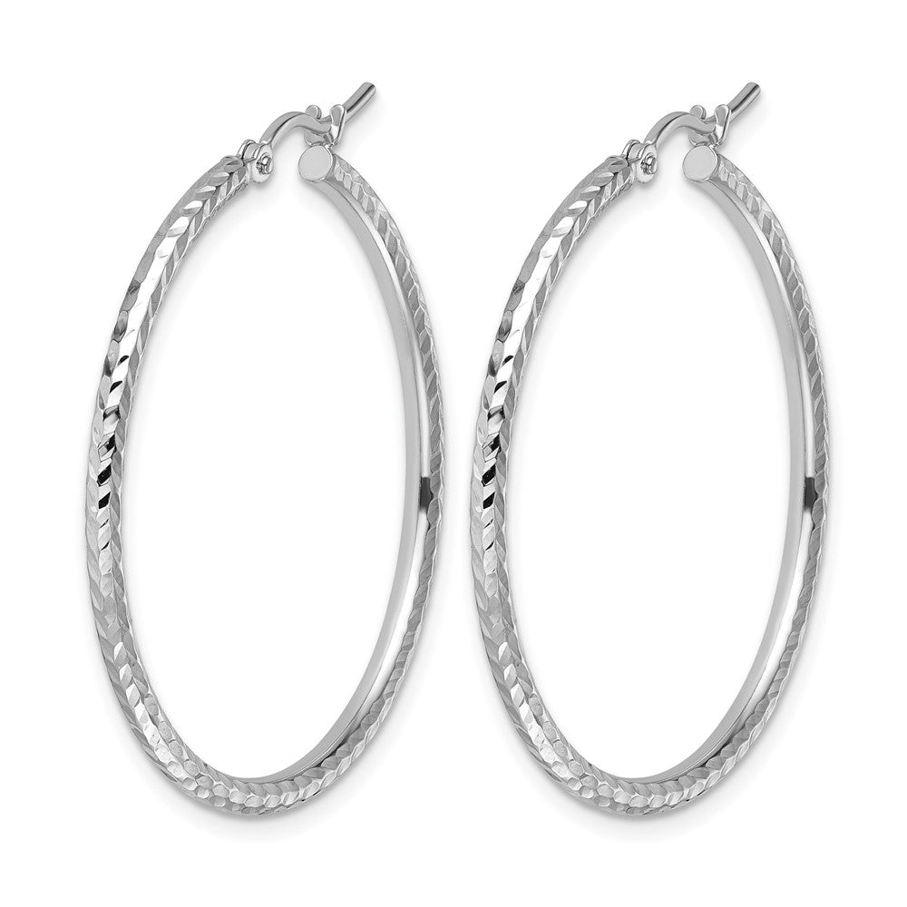 10K White Gold Diamond Cut 2mm Round Tube Hoop Earrings
