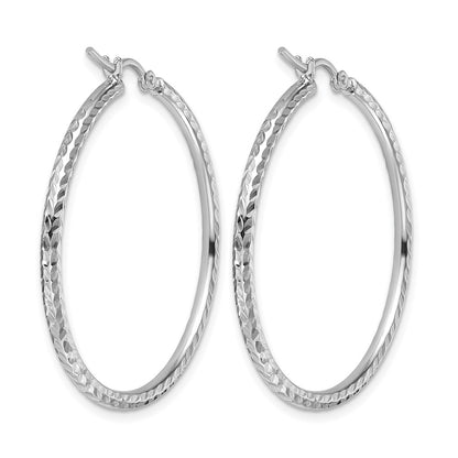 10K White Gold Diamond Cut 2mm Round Tube Hoop Earrings