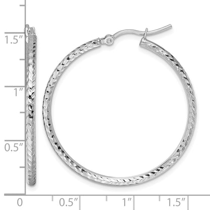 10K White Gold Diamond Cut 2mm Round Tube Hoop Earrings