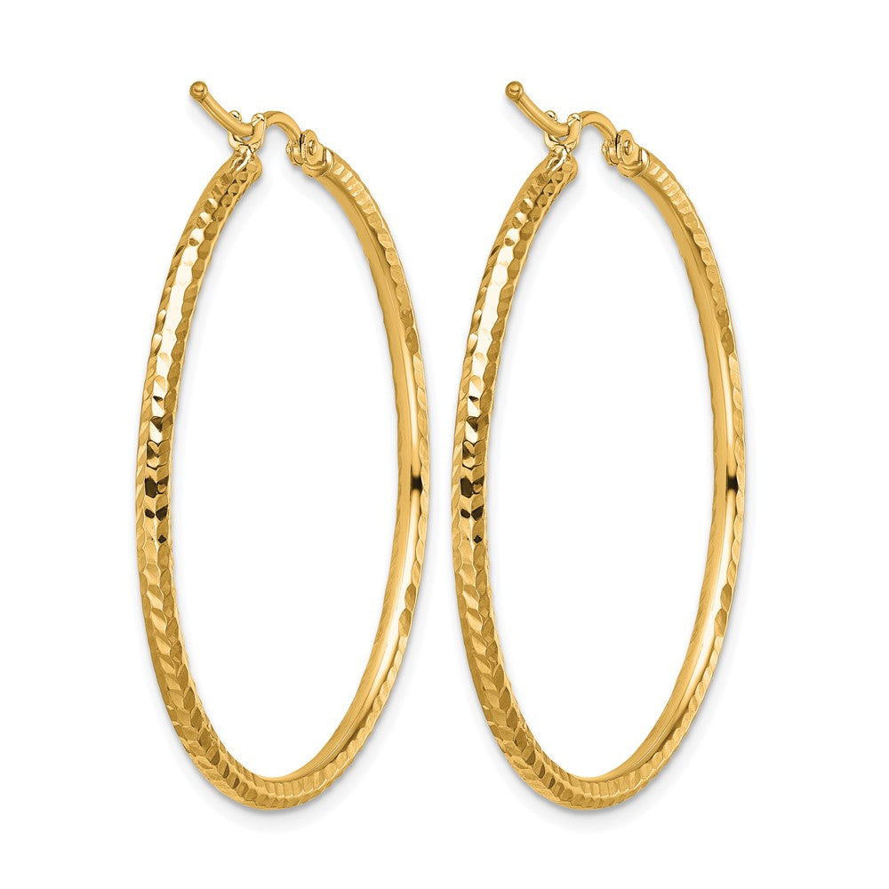 10K Yellow Gold Diamond Cut 2mm Round Tube Hoop Earrings