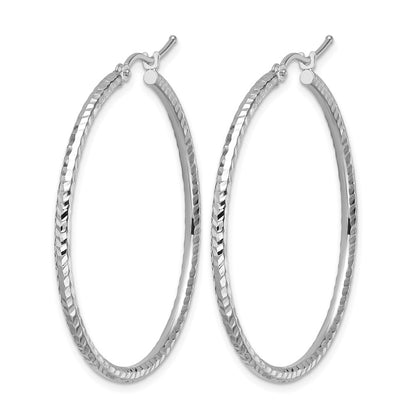 10K White Gold Diamond Cut 2mm Round Tube Hoop Earrings