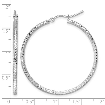 10K White Gold Diamond Cut 2mm Round Tube Hoop Earrings
